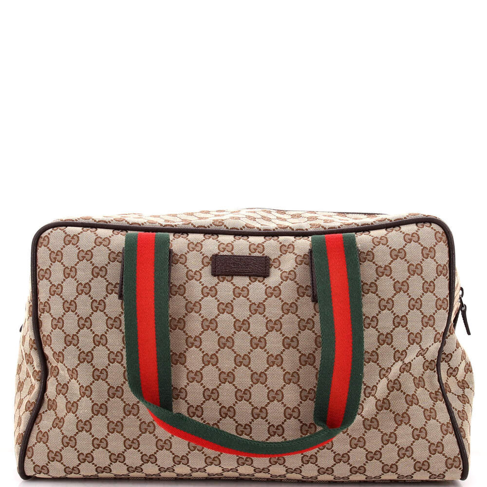 Gucci Medium Web Carry On Duffle Bag GG Canvas with Leather
